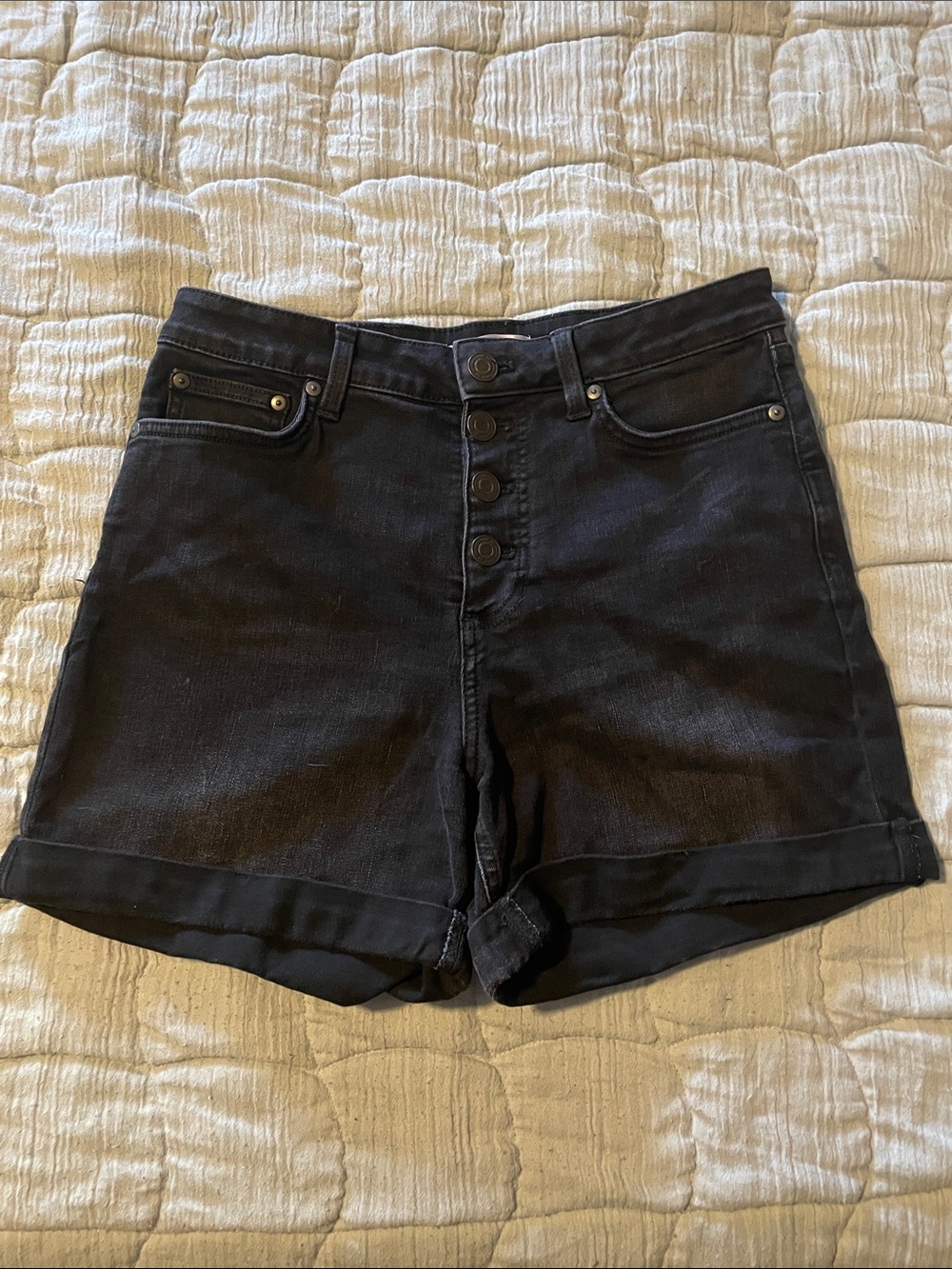 LC Lauren Conrad Black High-Rise Button-Front Jean Shorts